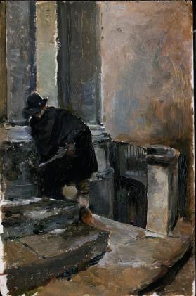 Sketch (Man with cape on steps)